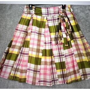 Chelsea & Theodore Plaid Sz 16 Silk Pleated Pink Belt Midi Preppy School Girl‎